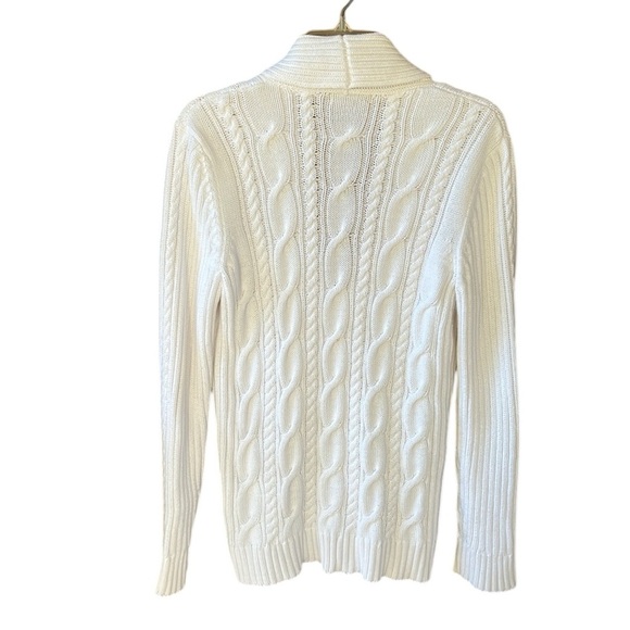 Chaps XL100% Cotton White Zipper Front Fisherman Chunky Cable Knit Sweater Shawl - Picture 7 of 7